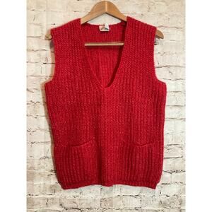 Vintage Crazy Horse Sweater Vest Womens Large Mohair Wool Cherry Red Academia